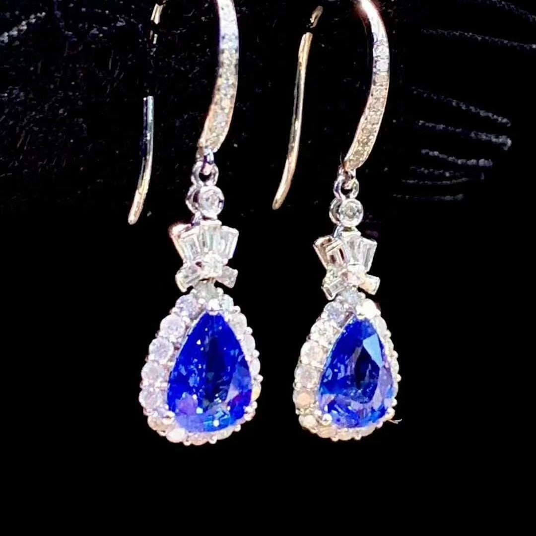 14k Gold 1.5 Ct Natural Sapphire & Diamond Earrings - 6