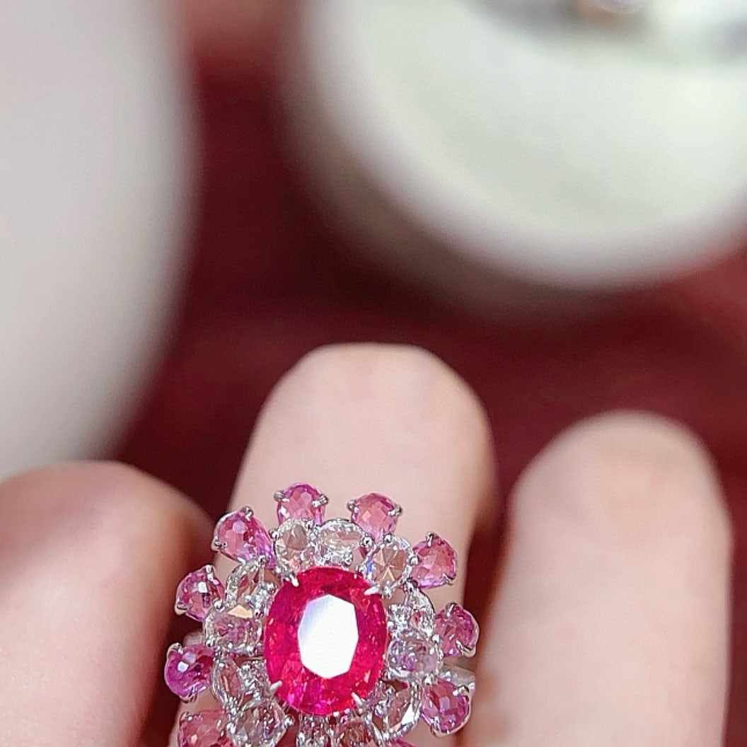 14k Gold 6.61 Ctw Natural Spinel & Padparadscha Sapphire Ring - 6