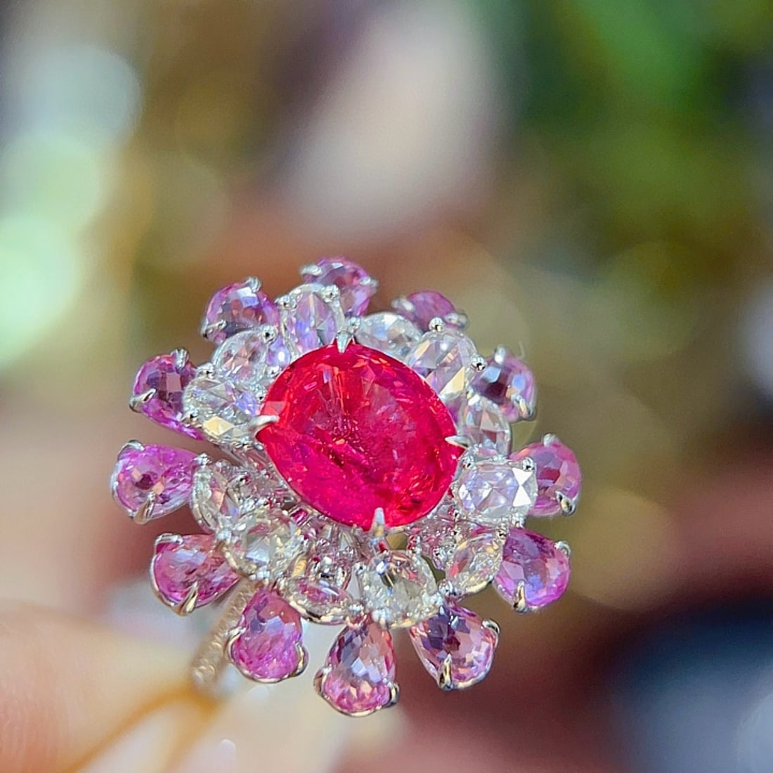 14k Gold 6.61 Ctw Natural Spinel & Padparadscha Sapphire Ring - 7