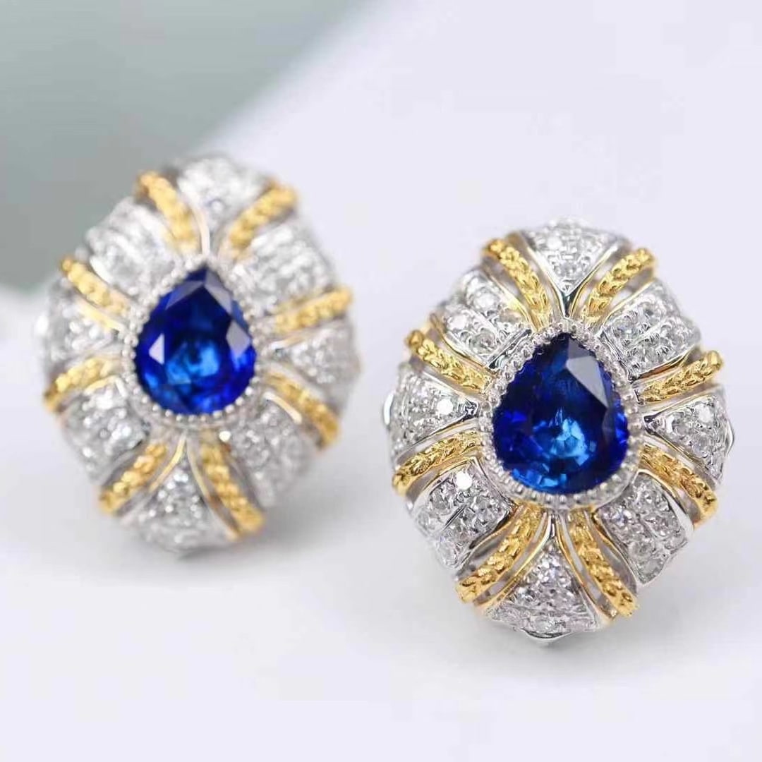 14k Gold 2.08 Ctw Natural Sapphire & Diamond Earrings - 5