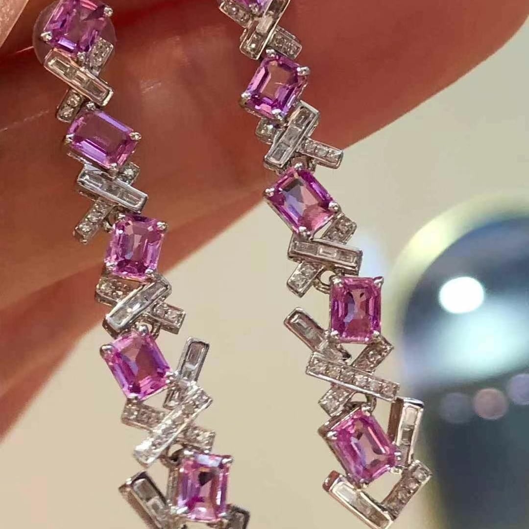 14k Gold 2.5 Ct Natural Sapphire & Diamond Earrings - 4