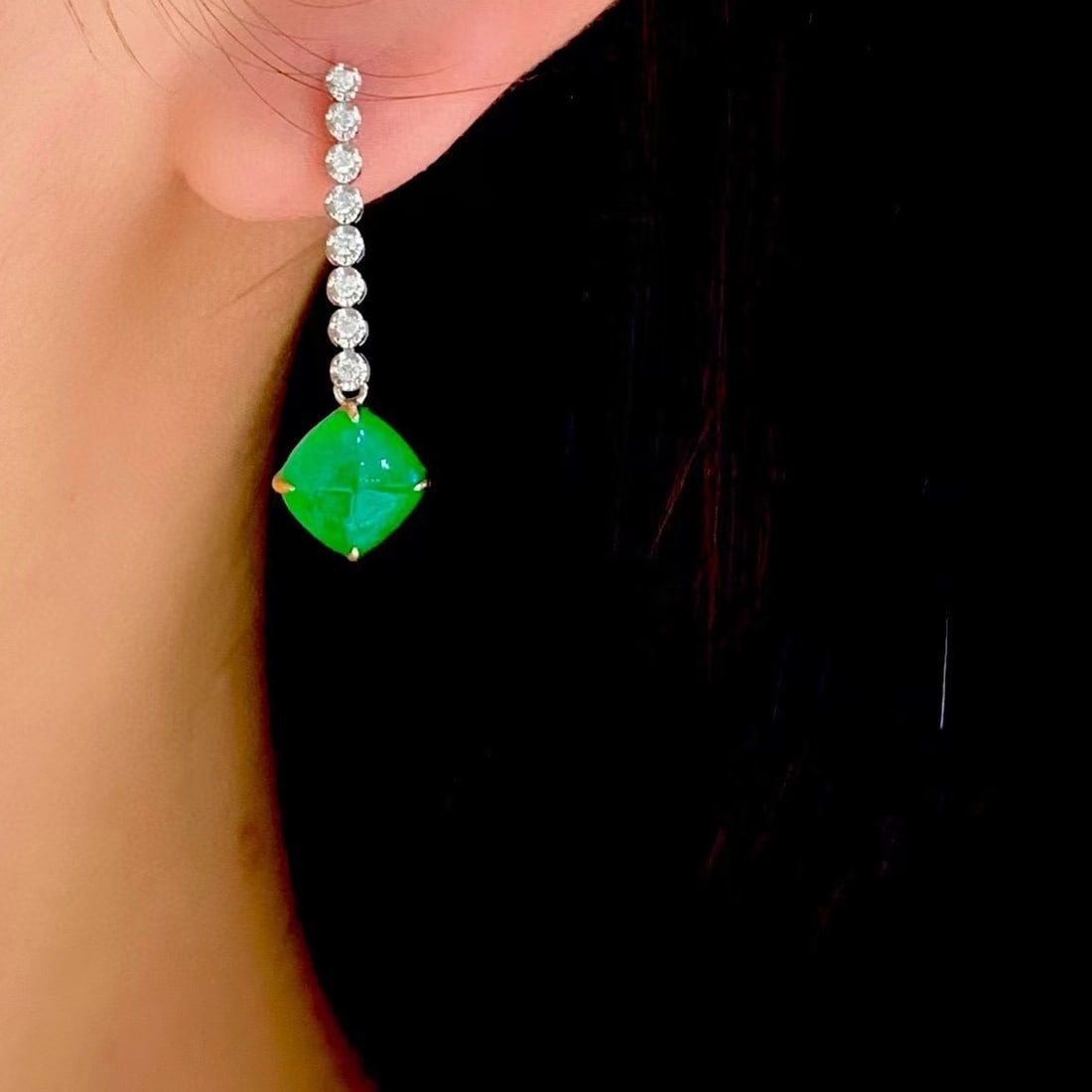 14k Gold 4.1 Ct Natural Emerald & Diamond Earrings - 3