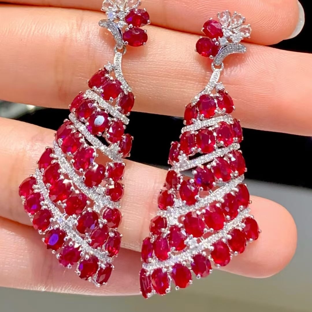 14k Gold 13.5 Ct Natural Ruby & Diamond Earrings - 5