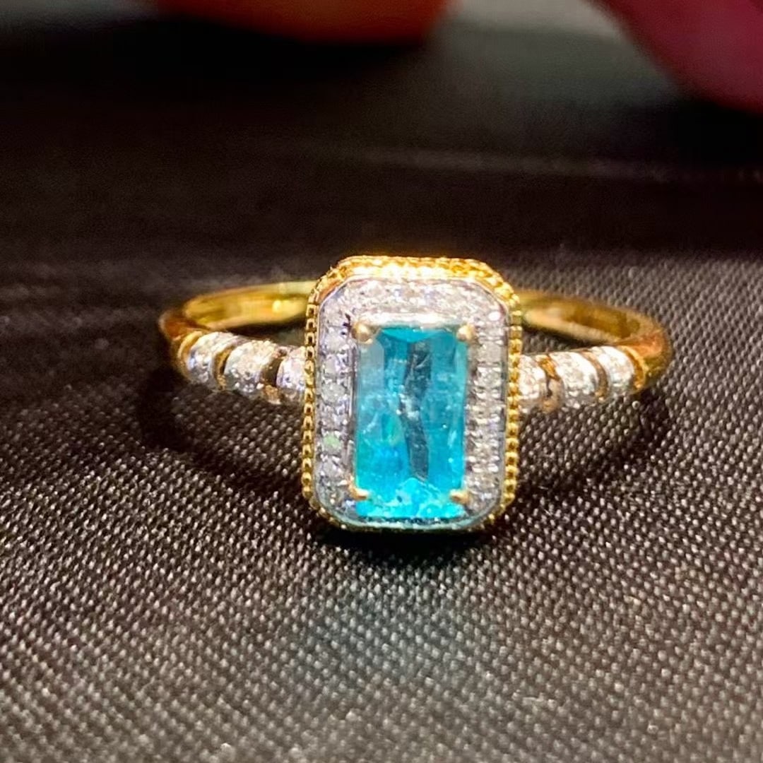 14k Gold 0.5 Ct Natural Paraiba Tourmaline & Diamond Ring - 5