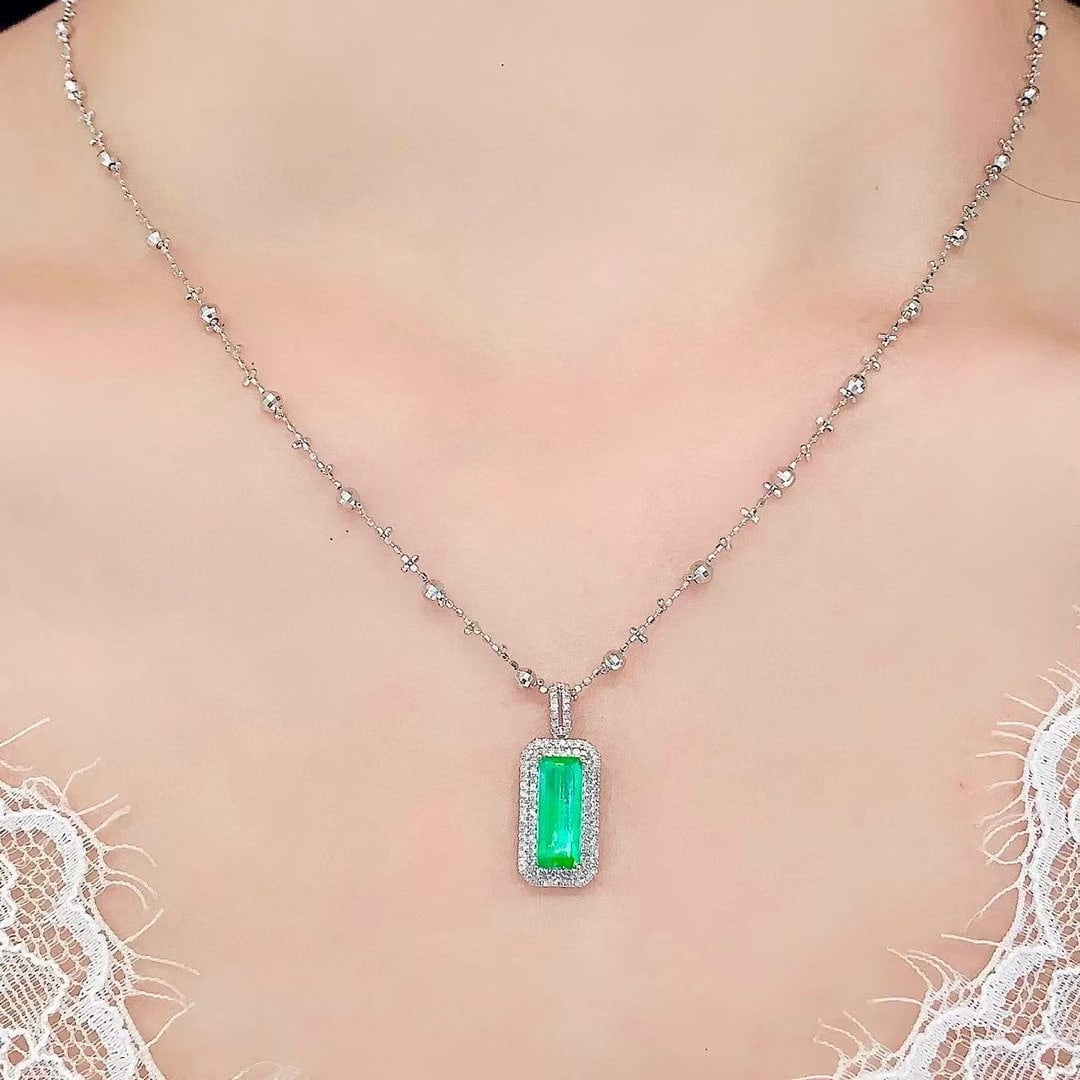 14k Gold 1.05 Ct Natural Emerald & Diamond Pendant( Without Chain ) - 6