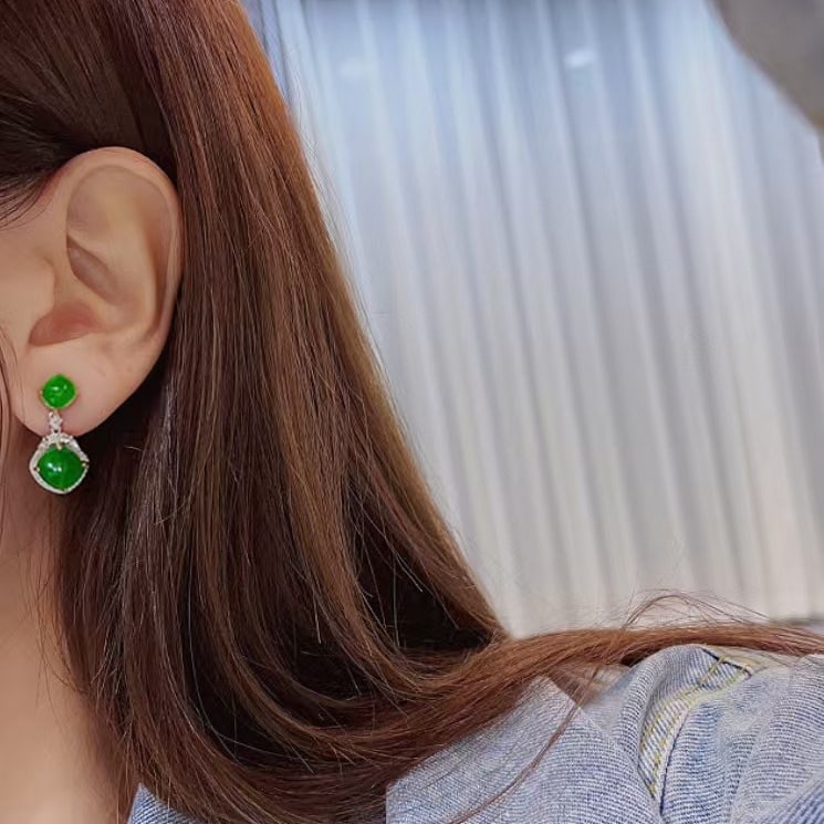 14k Gold 5.1 Ct Natural Emerald & Diamond Earrings - 2