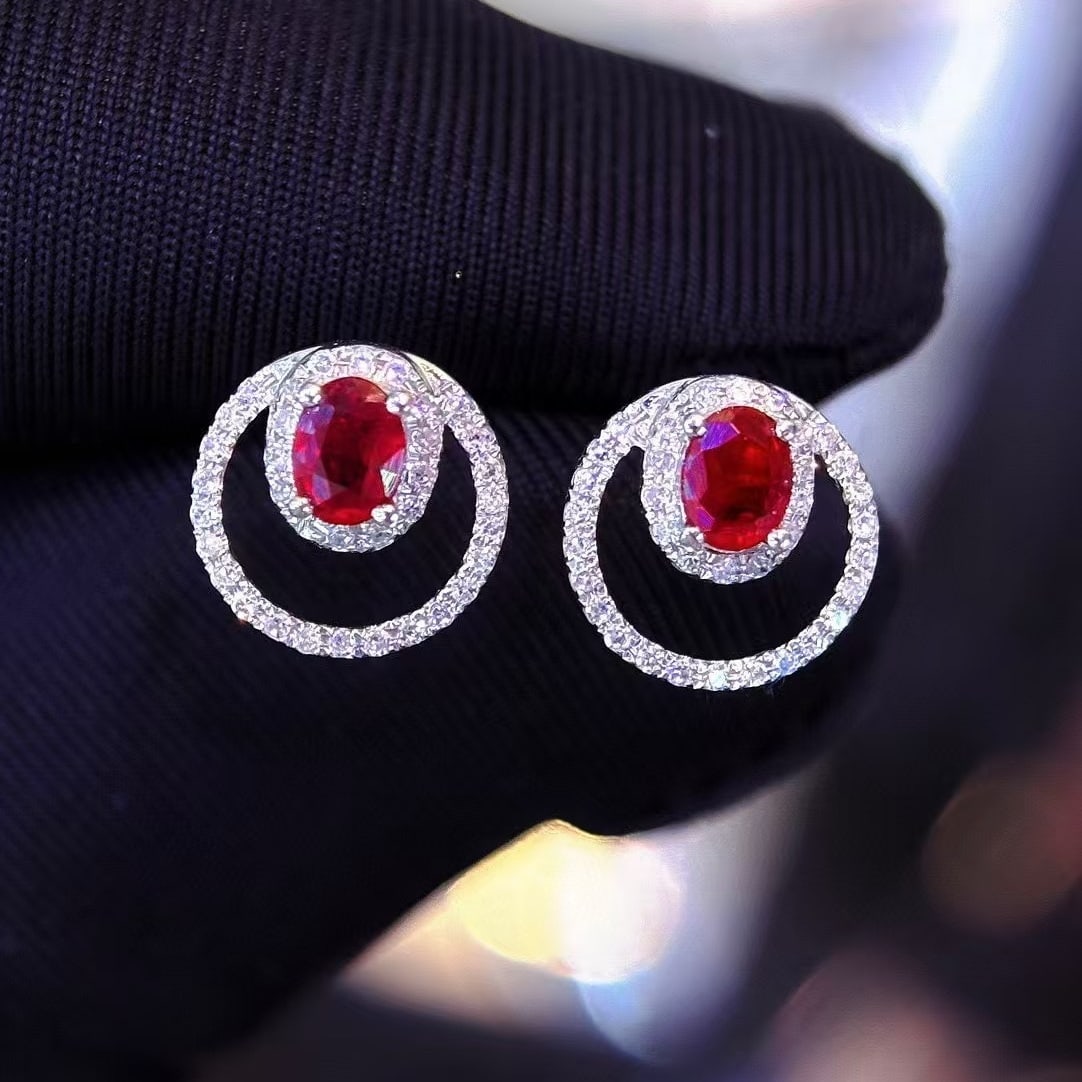 14k Gold 0.5 Ct Natural Ruby & Diamond Earrings - 5