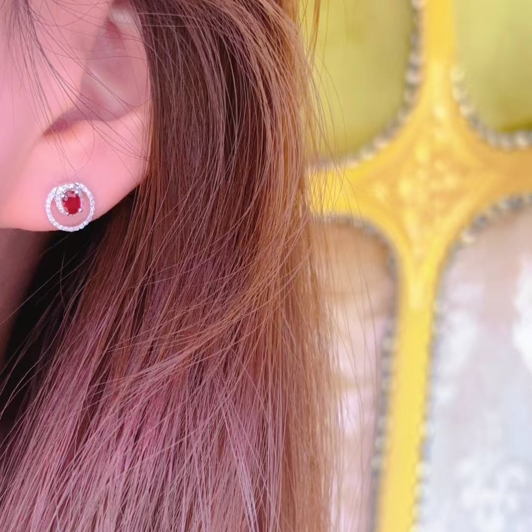 14k Gold 0.5 Ct Natural Ruby & Diamond Earrings - 6