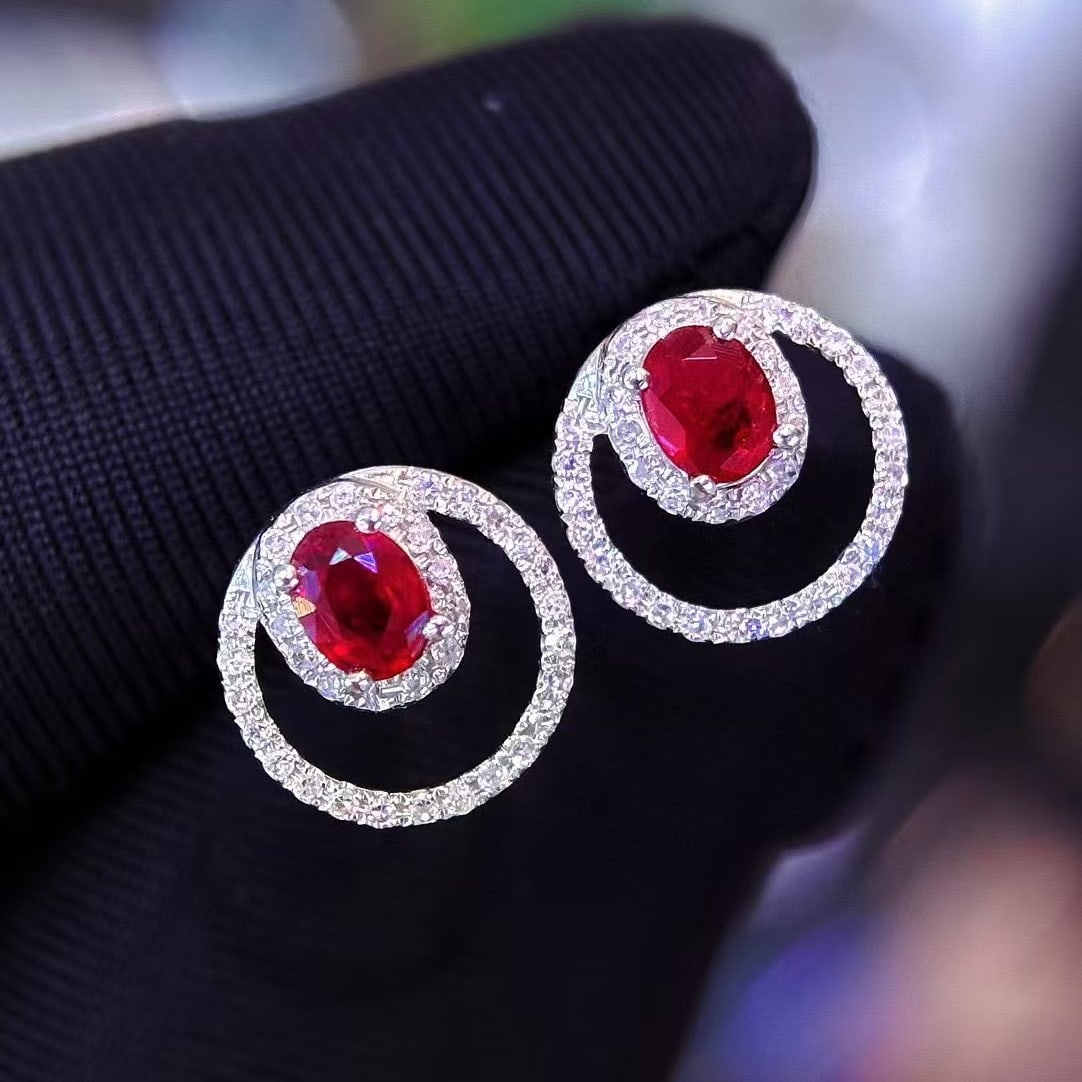 14k Gold 0.5 Ct Natural Ruby & Diamond Earrings - 7