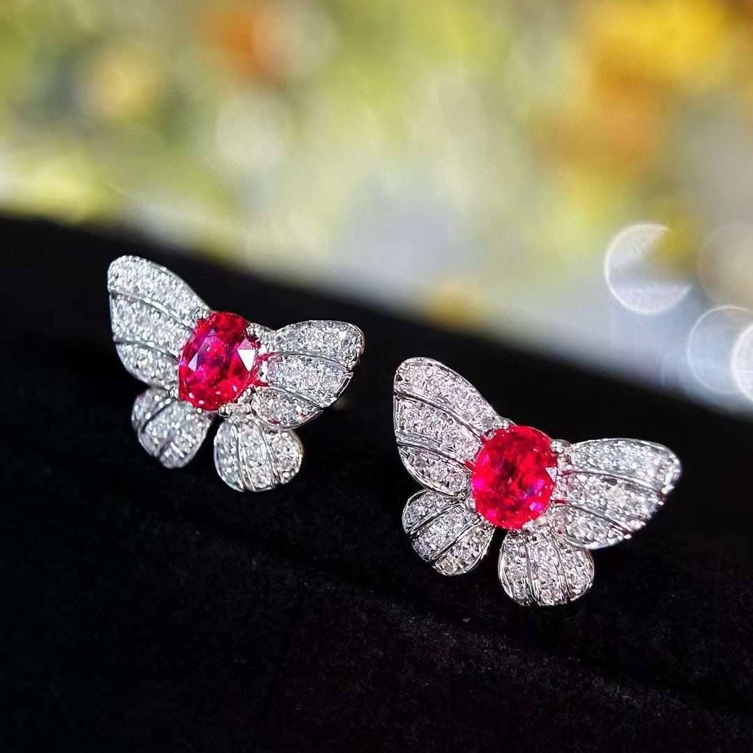 14k Gold 0.55 Ct Natural Ruby & Diamond Earrings - 3