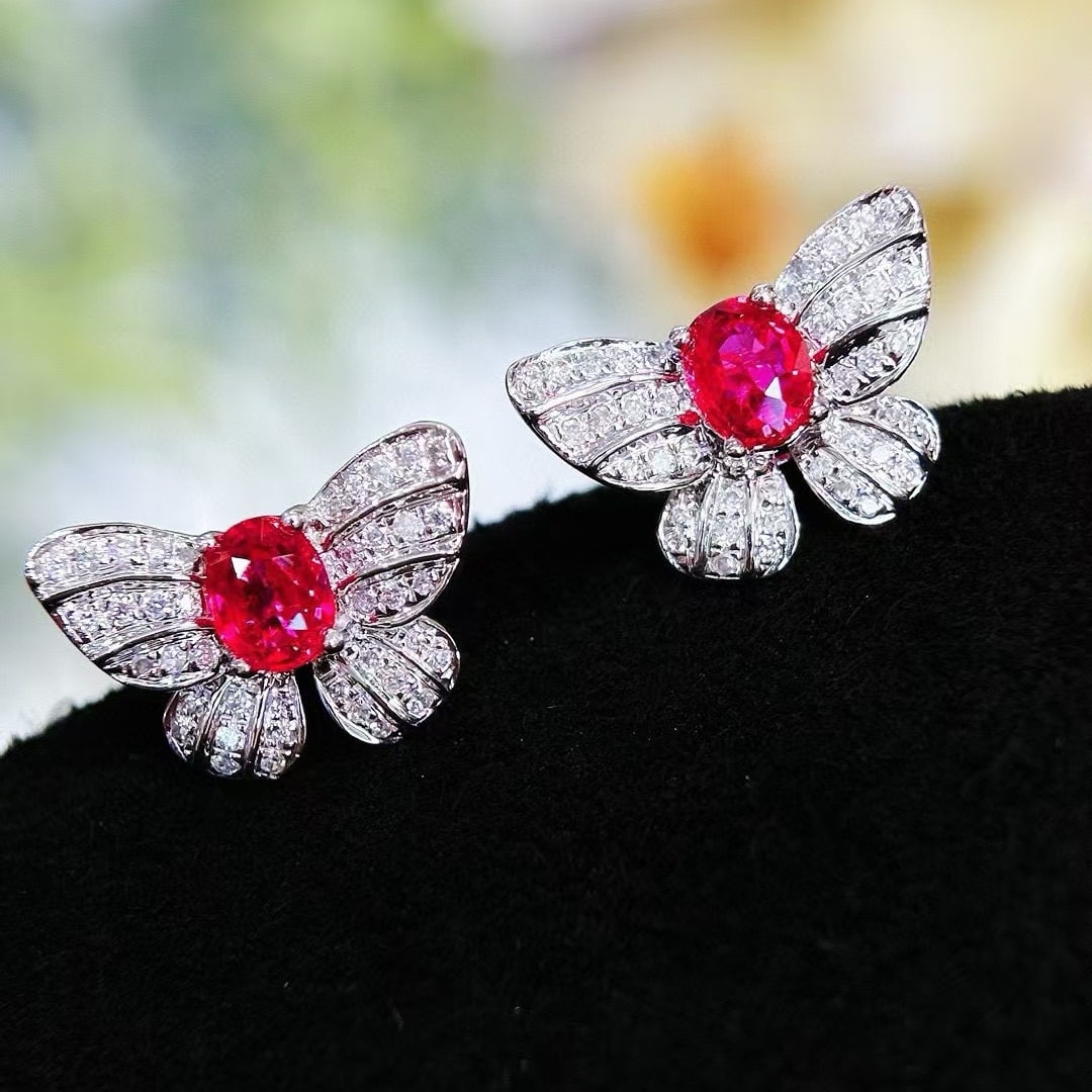 14k Gold 0.55 Ct Natural Ruby & Diamond Earrings - 5