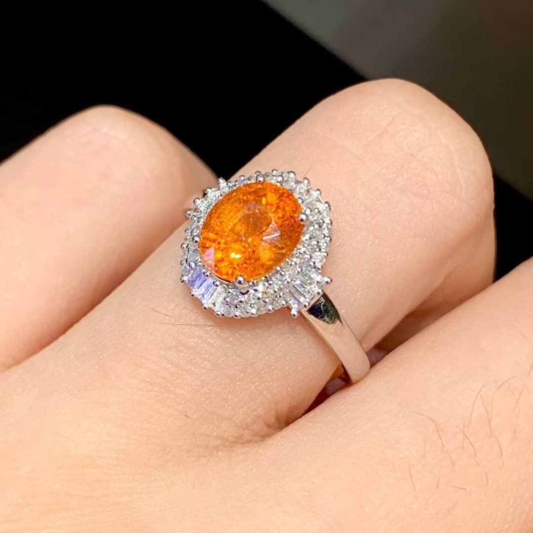 14k Gold 1.8 Ct Natural Spessartine & Diamond Ring - 3