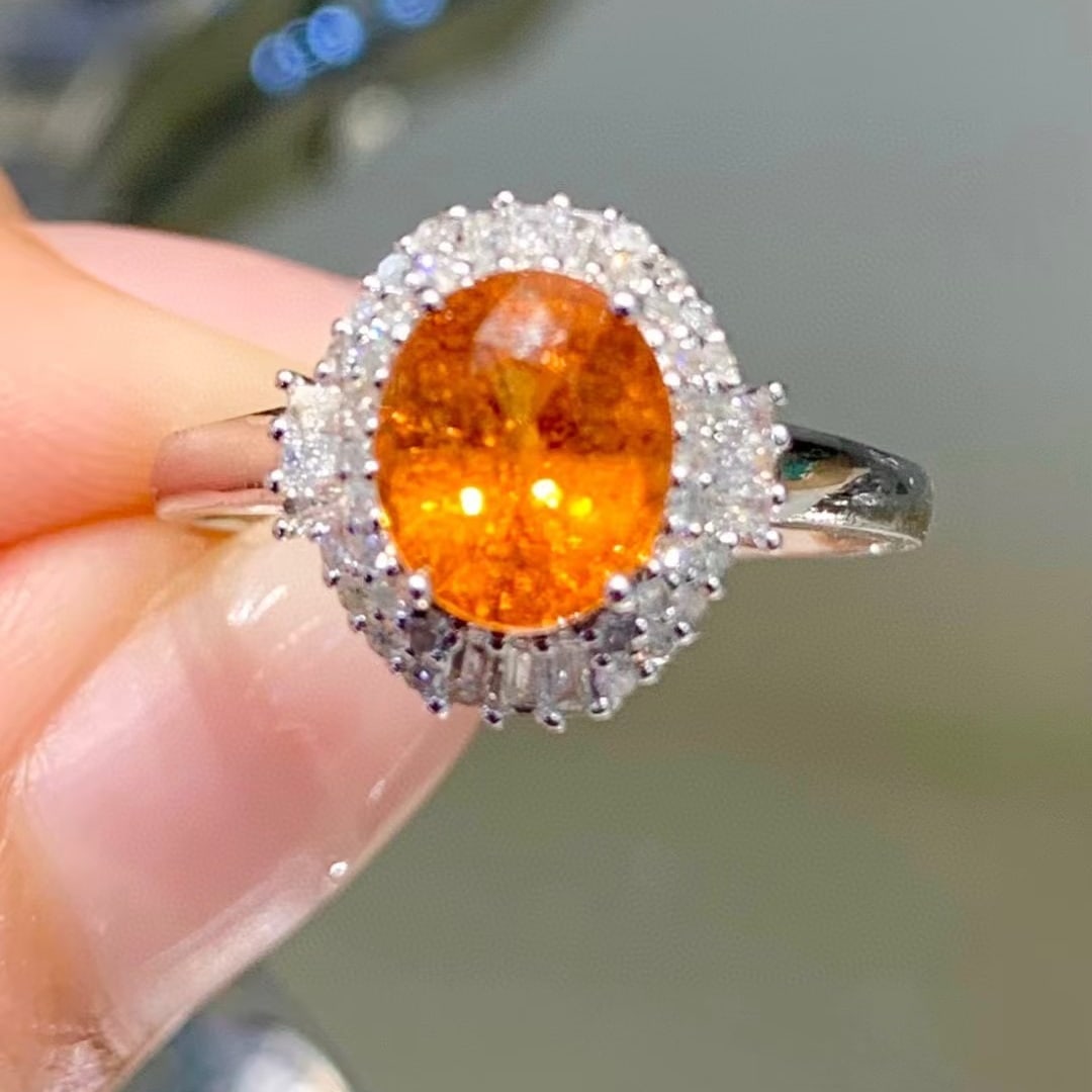 14k Gold 1.8 Ct Natural Spessartine & Diamond Ring - 5