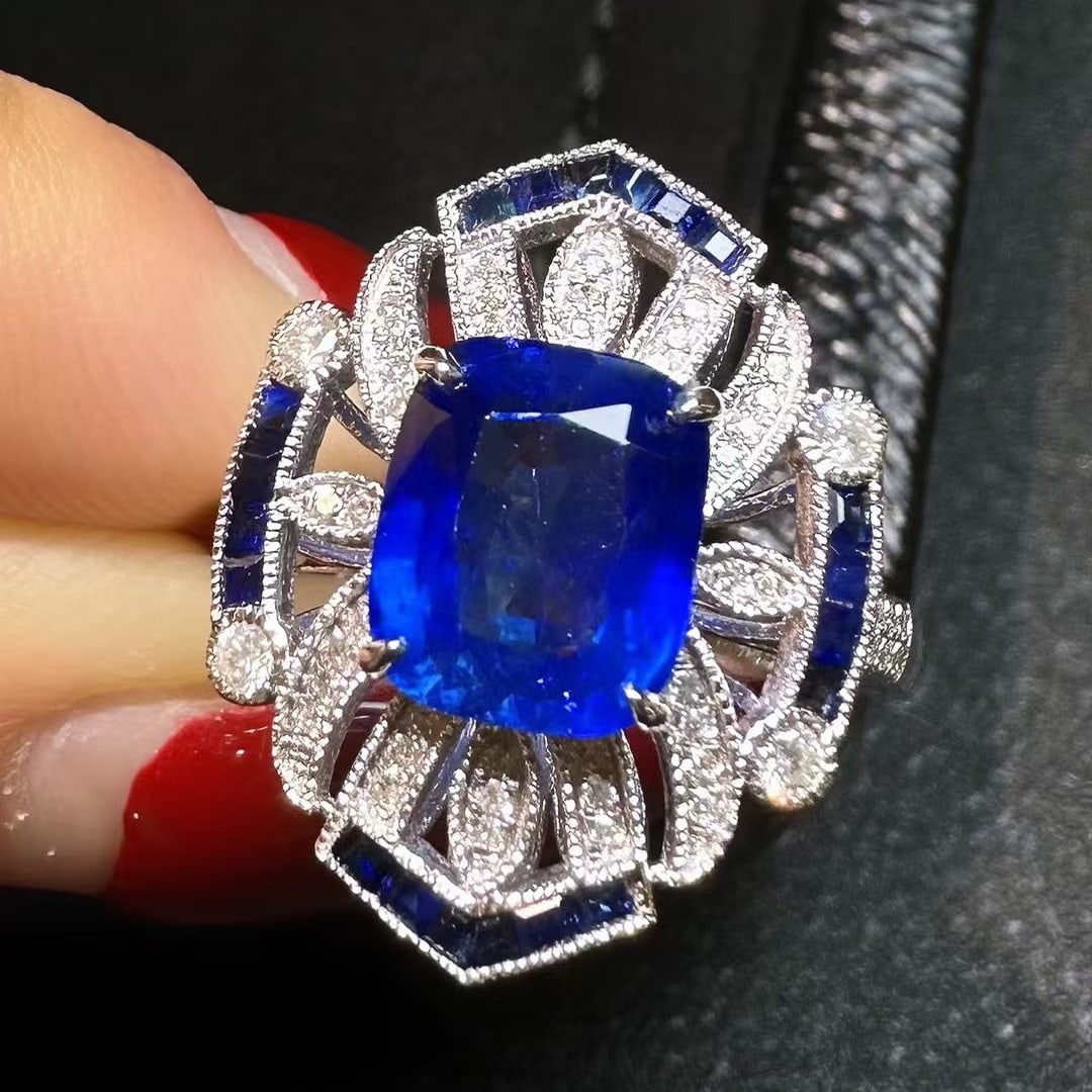 14k Gold 3.14 Ctw Natural Sapphire & Diamond Ring - 2