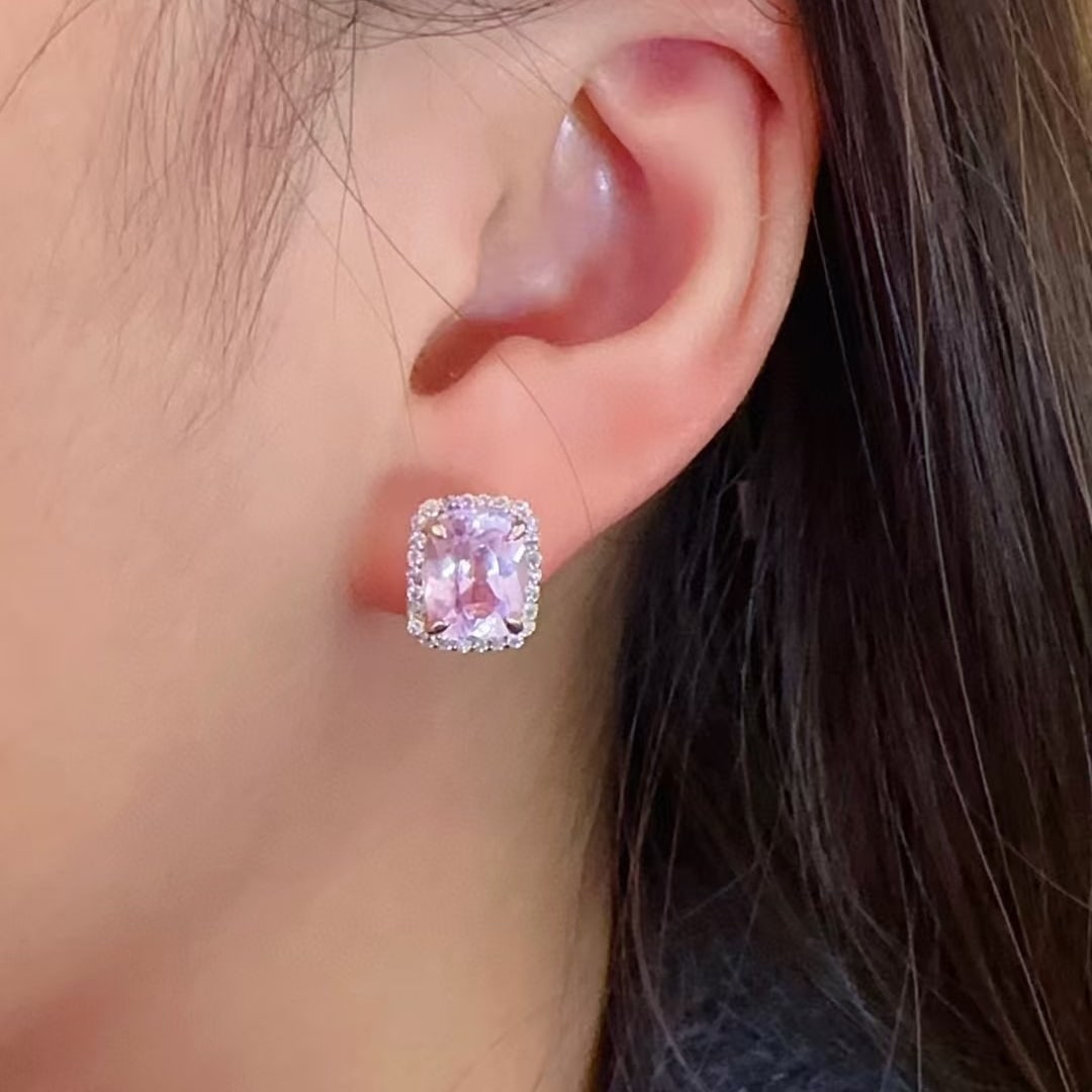 14k Gold 5.50 Ctw Natural Kunzite & Diamond Earrings - 2