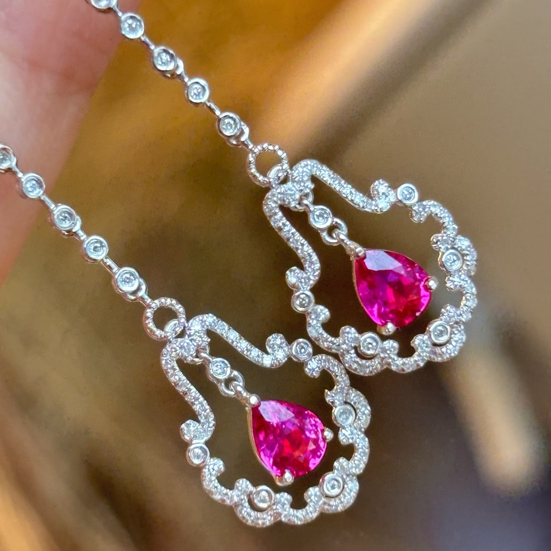 14k Gold 0.9 Ct Natural Ruby & Diamond Earrings - 2