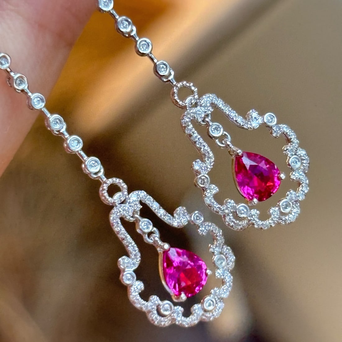 14k Gold 0.9 Ct Natural Ruby & Diamond Earrings - 3