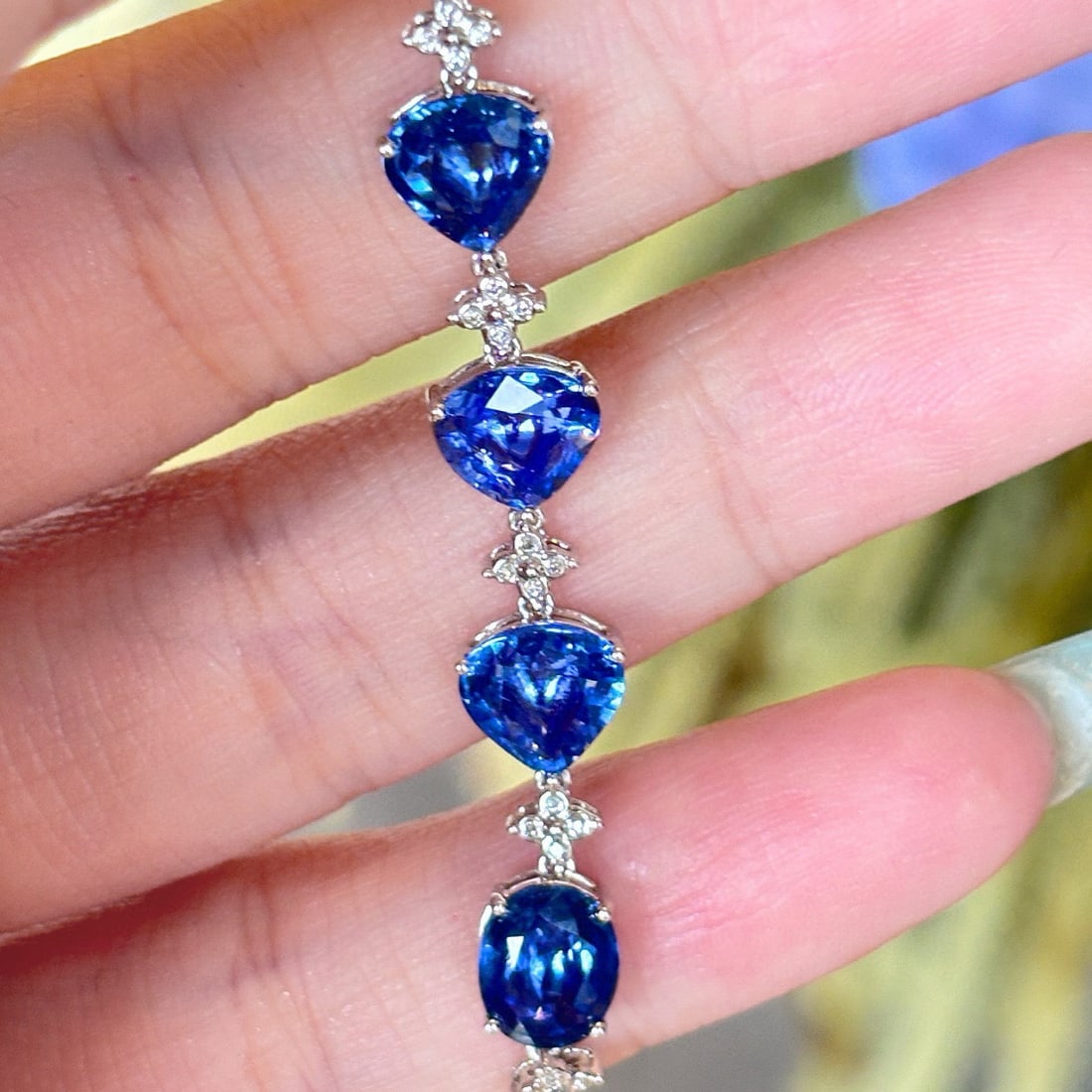 14k Gold 5.5 Ct Natural Sapphire & Diamond Bracelet - 6