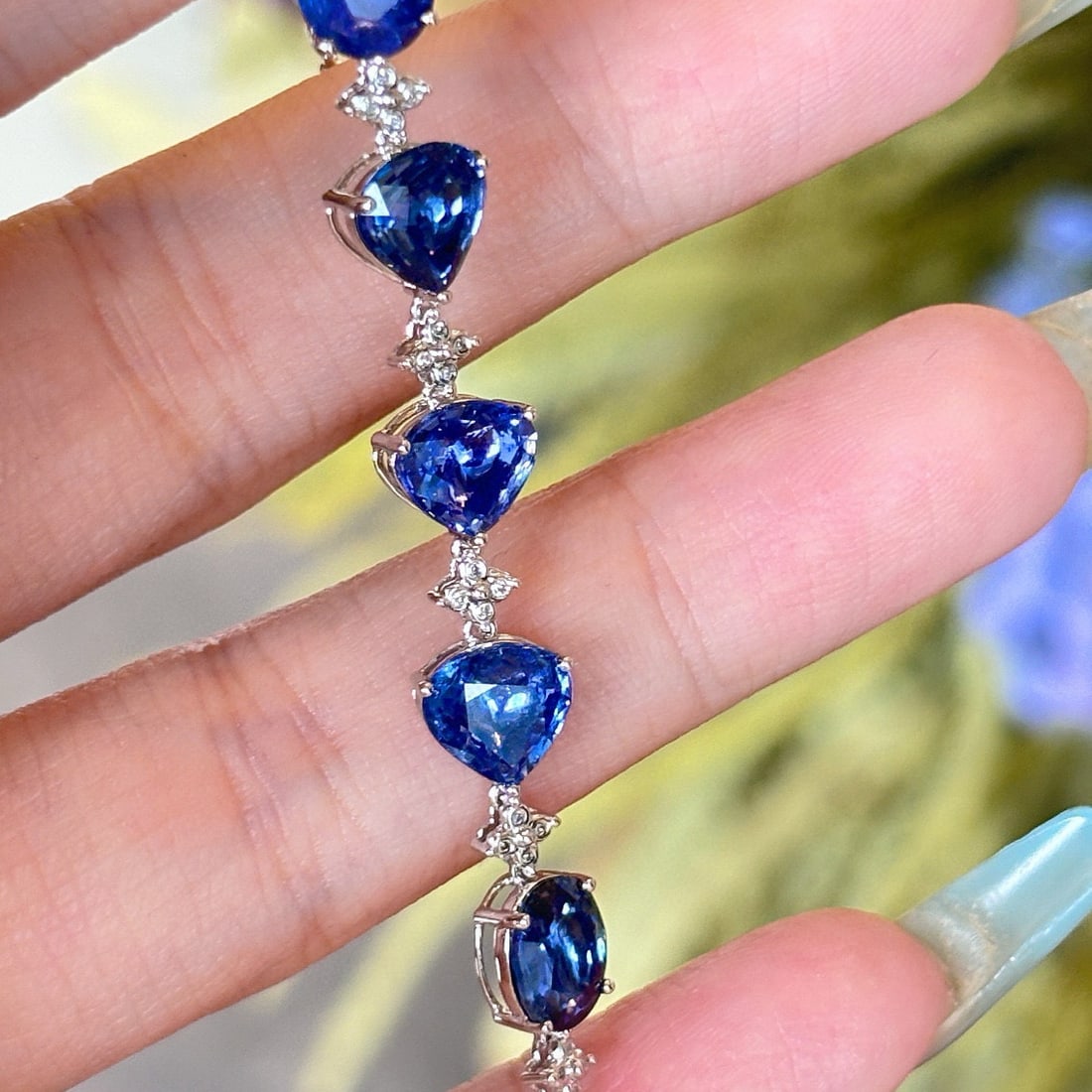 14k Gold 5.5 Ct Natural Sapphire & Diamond Bracelet - 8