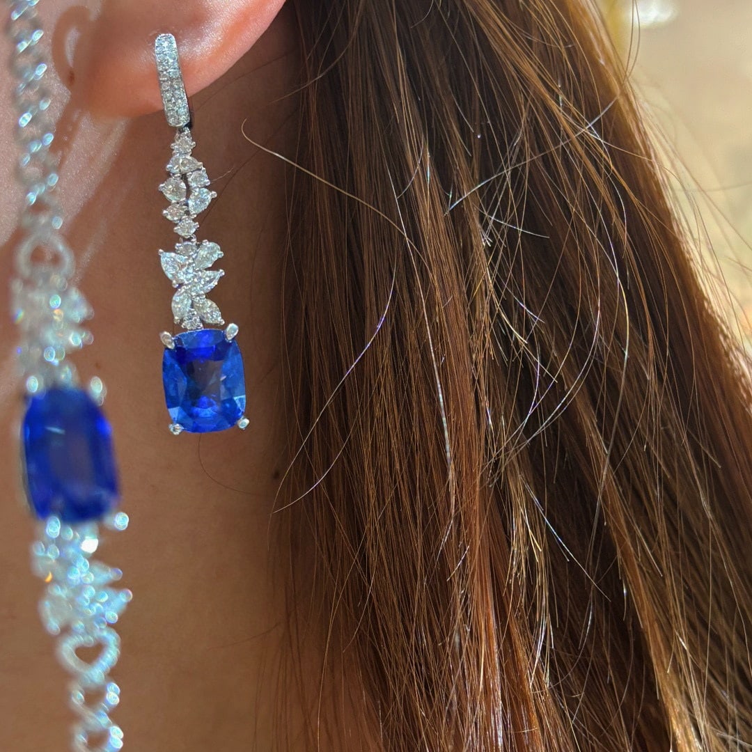 14k Gold 9.6 Ctw Natural Sapphire & Diamond Earrings - 5