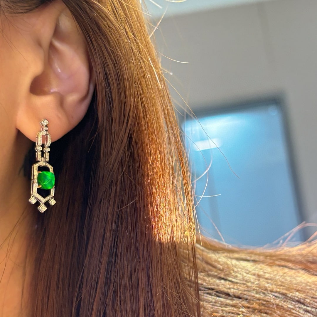 14k Gold 3.6 Ct Natural Emerald & Diamond Earrings - 5