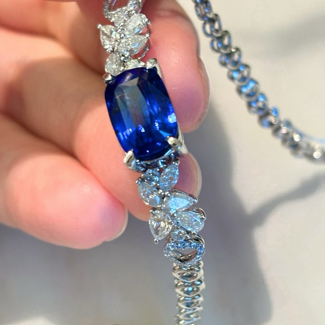 14k Gold 5.1 Ctw Natural Sapphire & Diamond Bracelet - 2