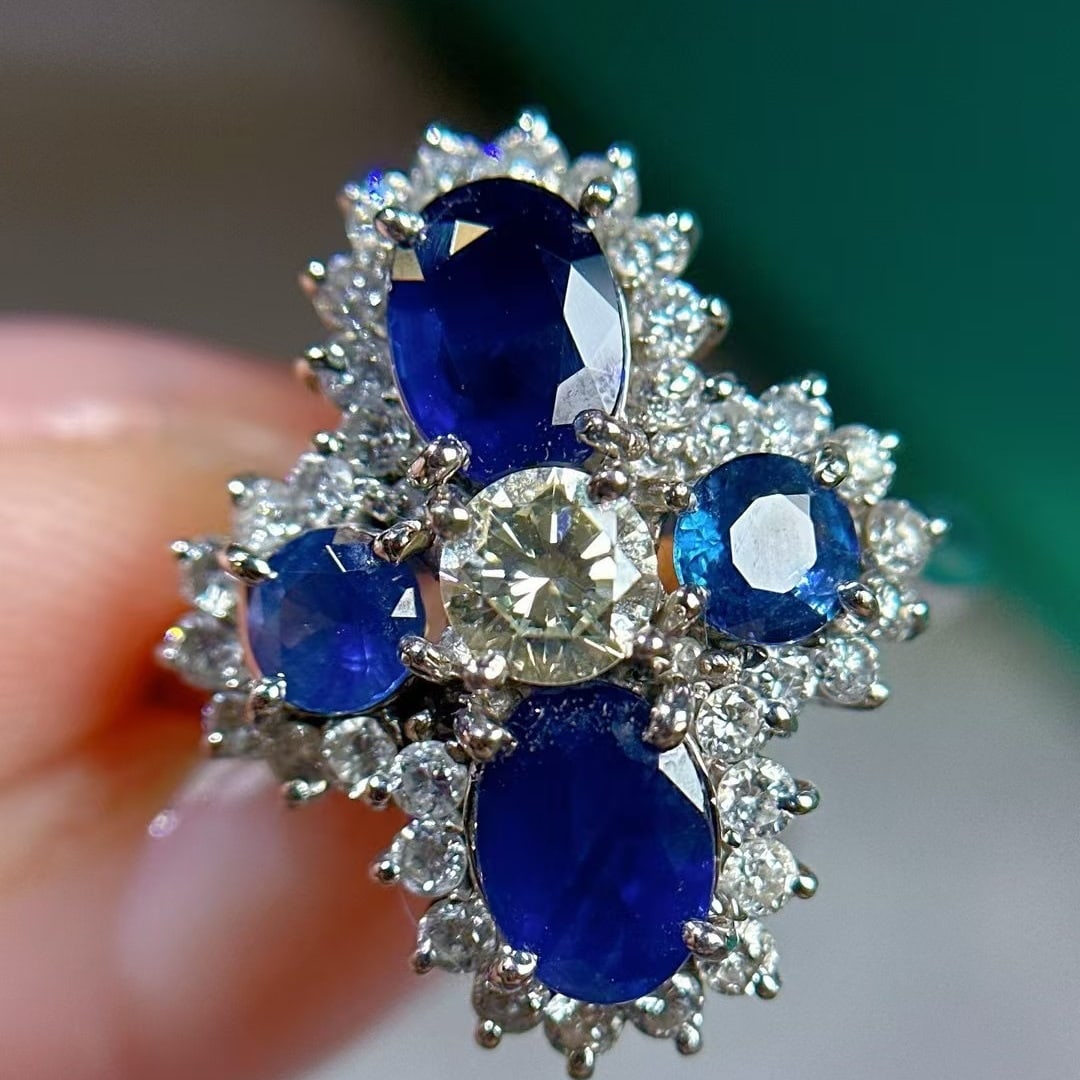 14k Gold 4.0 Ctw Natural Sapphire & Diamond Ring: Ref:230945148 // gold content:14k gold // ring size:7. 25us // // main gemstone:sapphire // shape:multiply // carat weight:2. 8ct // color:blue // treatment:natural // // adjacent gemstone 2 :