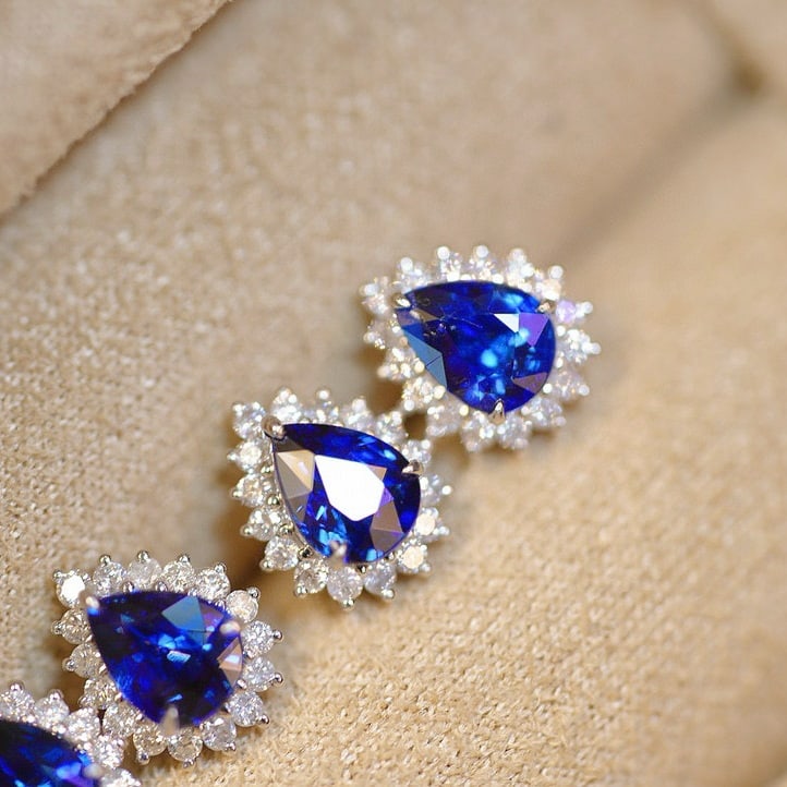 14k Gold 1.3 Ct Natural Sapphire & Diamond Earrings - 4