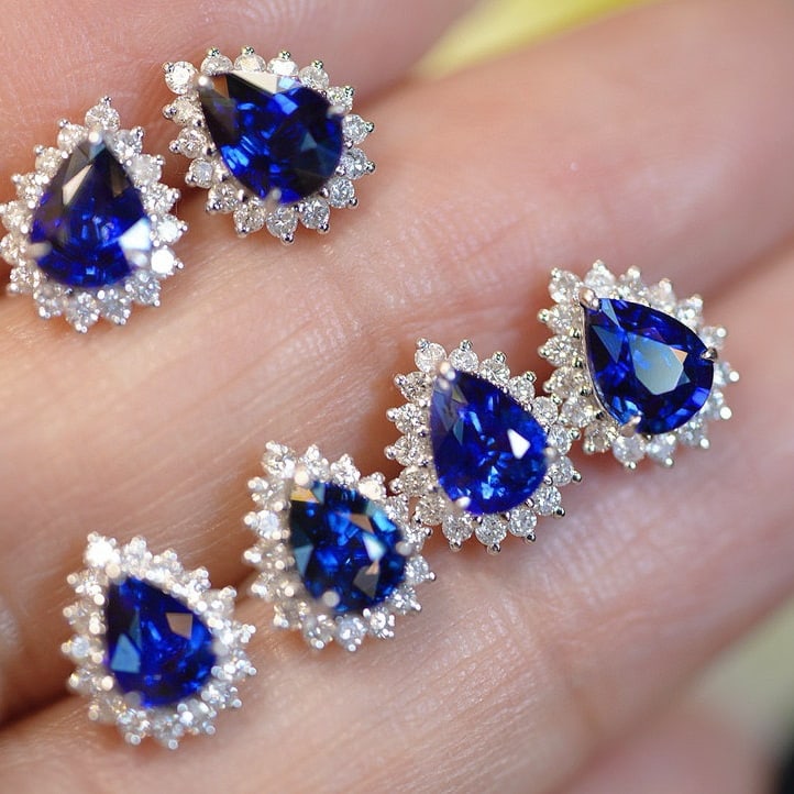 14k Gold 1.3 Ct Natural Sapphire & Diamond Earrings - 5