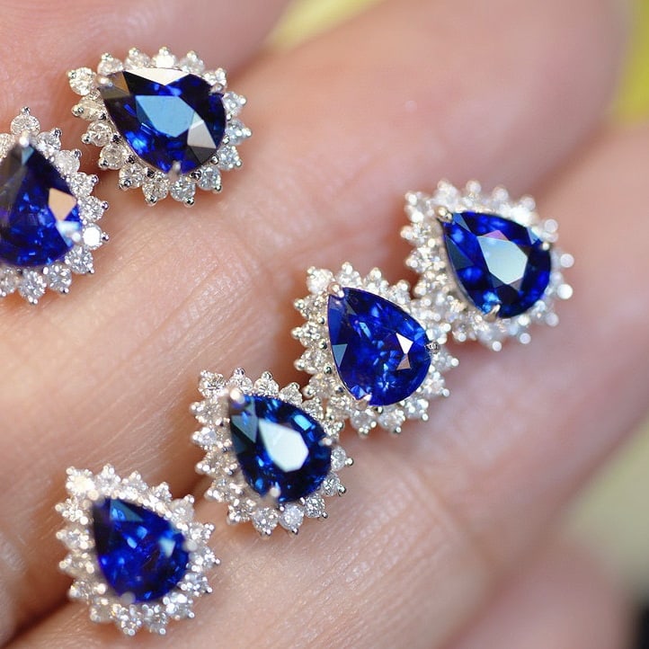 14k Gold 1.3 Ct Natural Sapphire & Diamond Earrings - 6