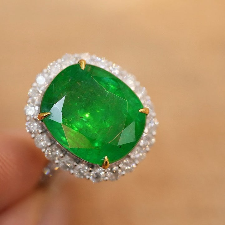 14k Gold 7.2 Ct Natural Emerald & Diamond Ring/pendant( Without Chain ) - 4