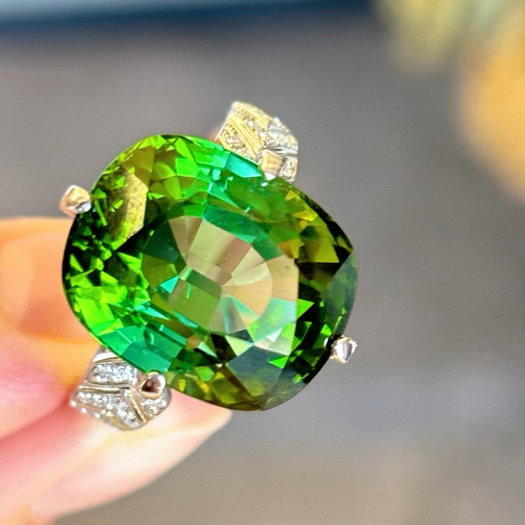 14k Gold 13.85 Ct Natural Tourmaline & Diamond Ring - 2