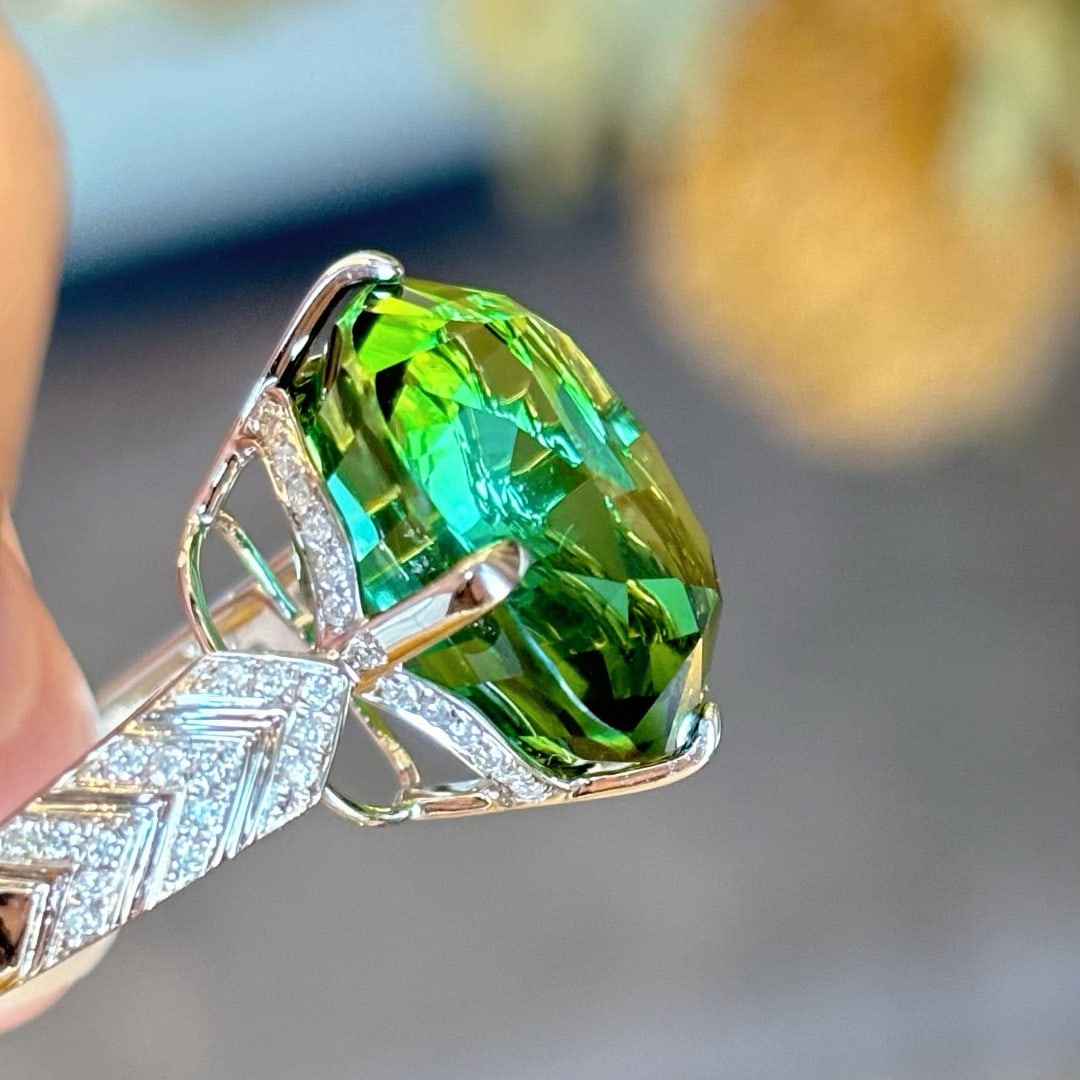 14k Gold 13.85 Ct Natural Tourmaline & Diamond Ring - 3