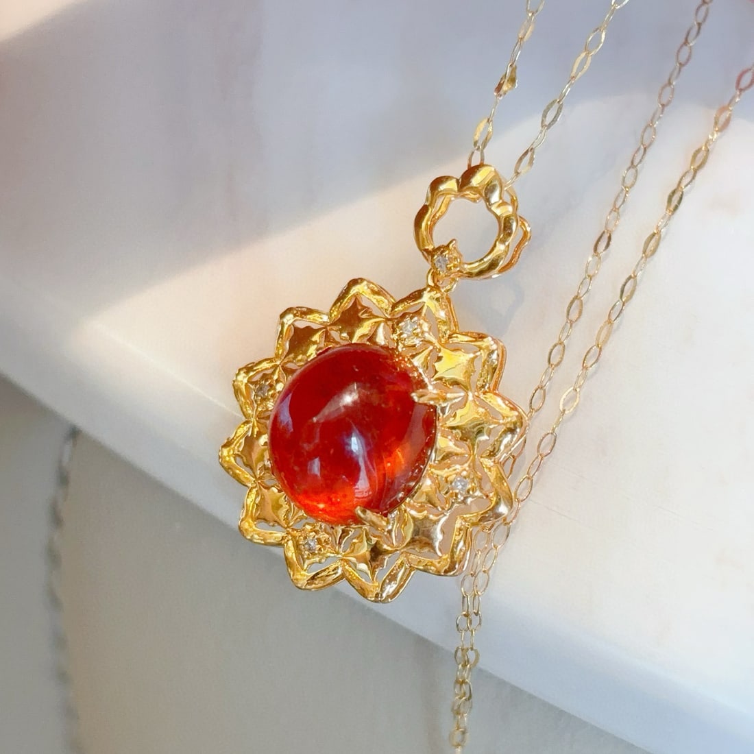 14k Gold 4.3 Ct Natural Spessartine & Diamond Pendant( Without Chain ) - 3