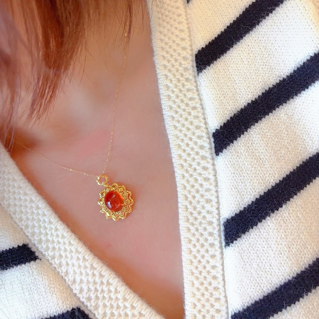 14k Gold 4.3 Ct Natural Spessartine & Diamond Pendant( Without Chain ) - 4