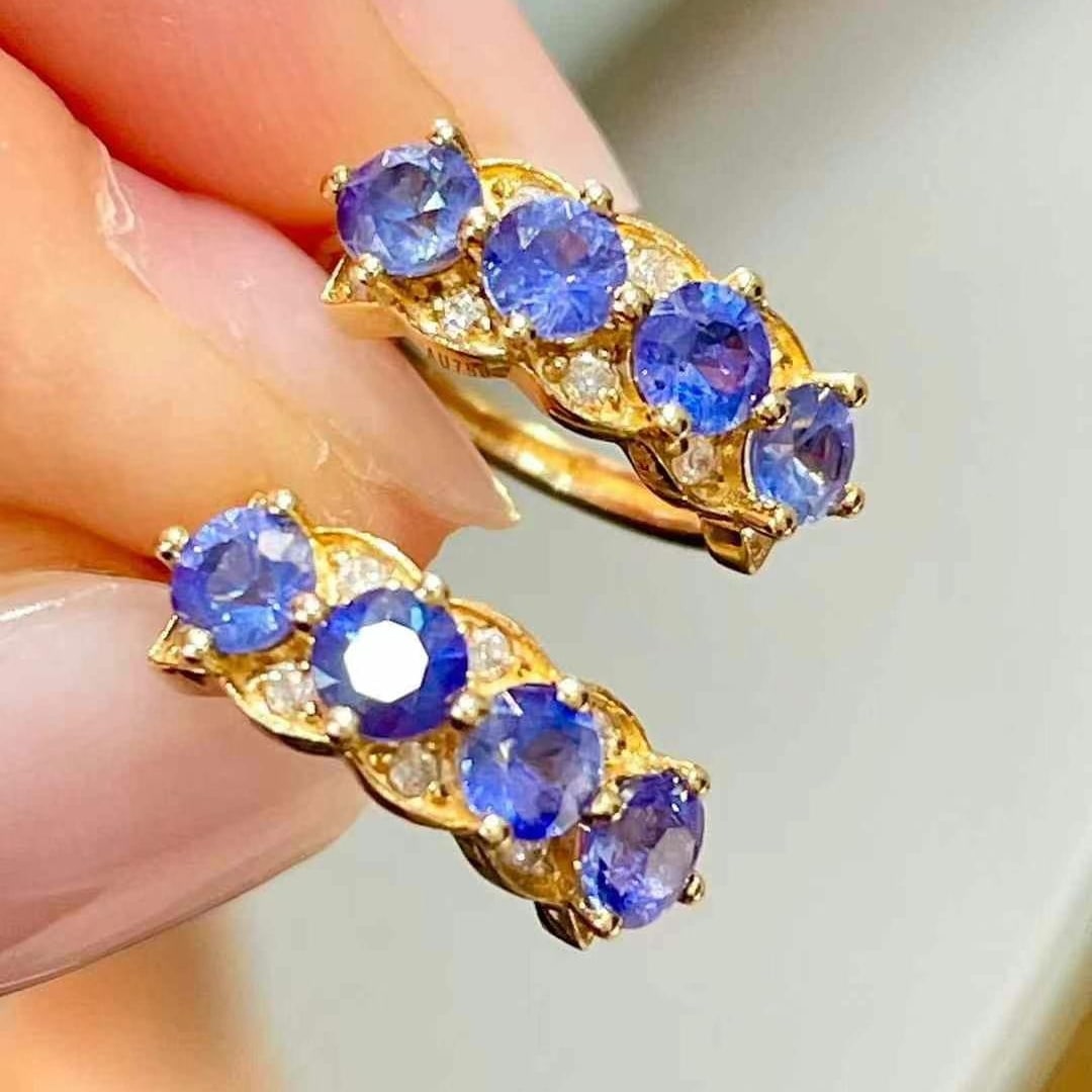 14k Gold 1.34 Ct Natural Sapphire & Diamond Earrings - 3
