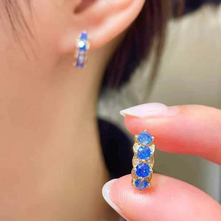 14k Gold 1.34 Ct Natural Sapphire & Diamond Earrings - 5