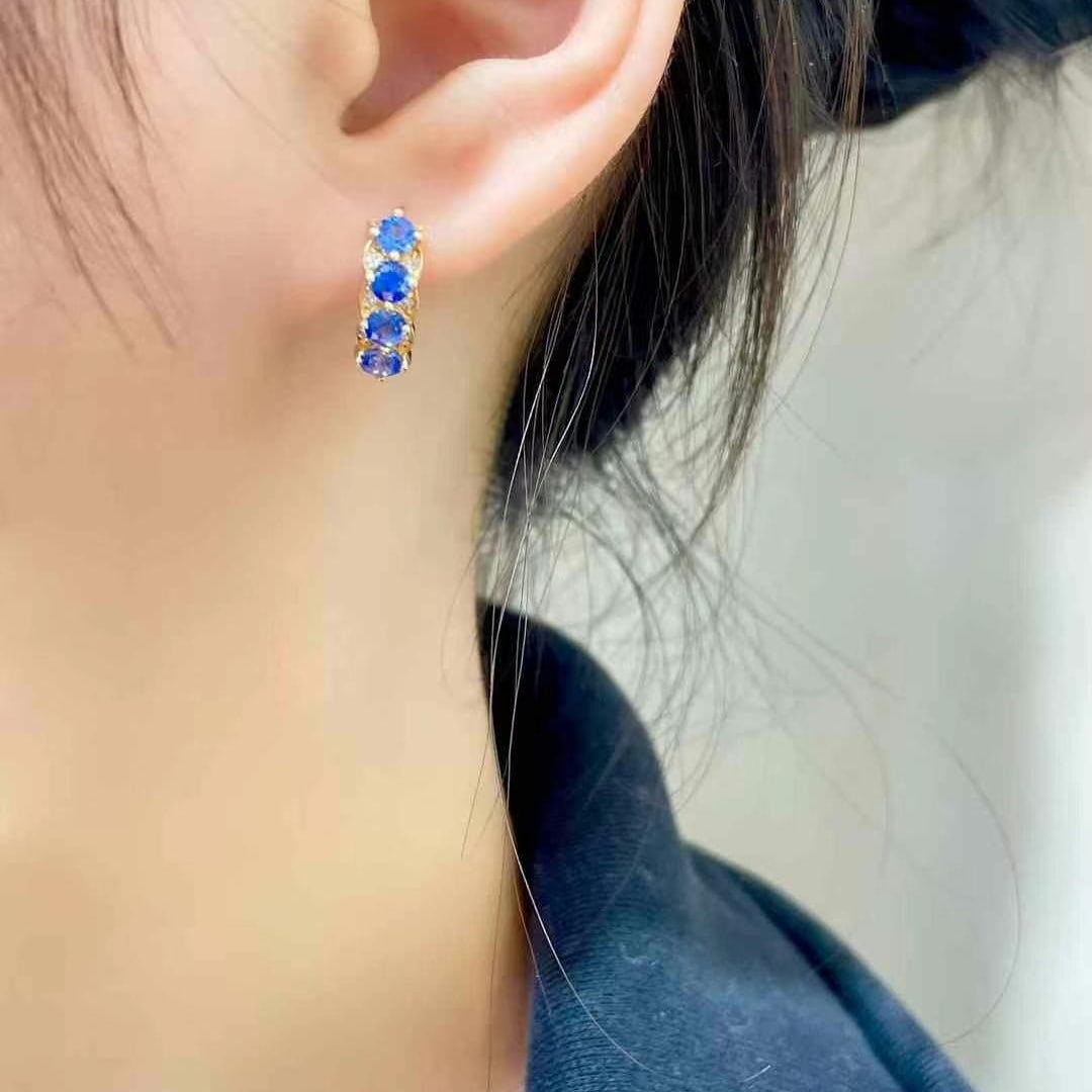 14k Gold 1.34 Ct Natural Sapphire & Diamond Earrings - 6