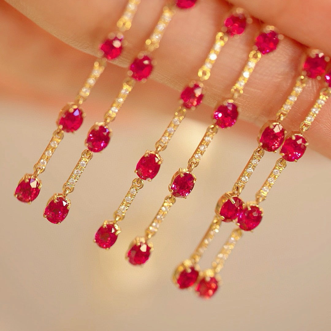14k Gold 2 Ct Natural Ruby & Diamond Earrings - 3