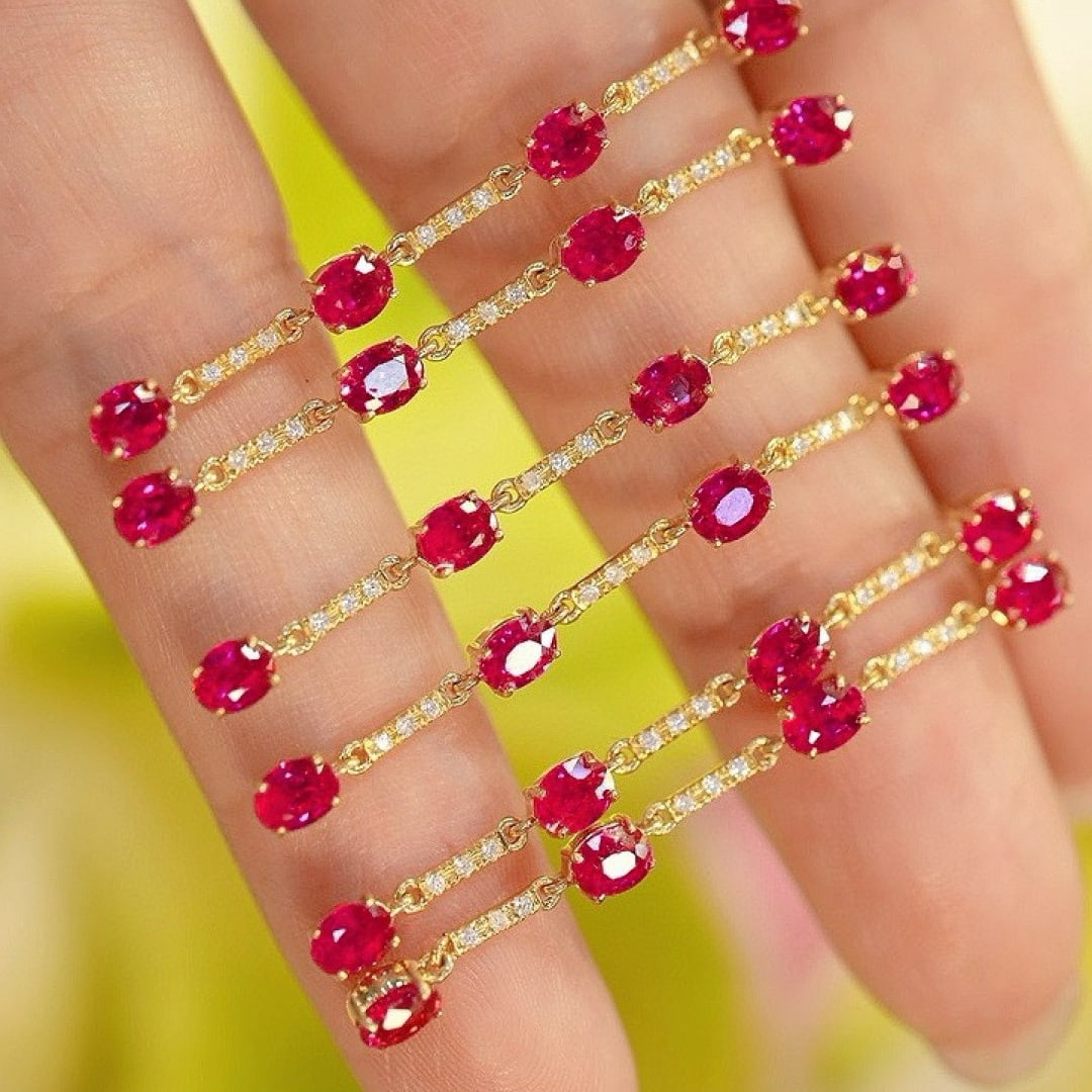 14k Gold 2 Ct Natural Ruby & Diamond Earrings - 4