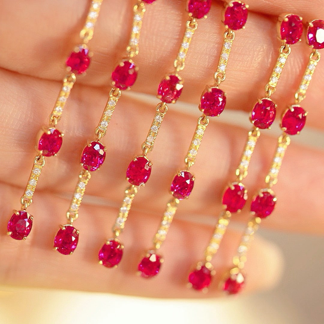 14k Gold 2 Ct Natural Ruby & Diamond Earrings - 5
