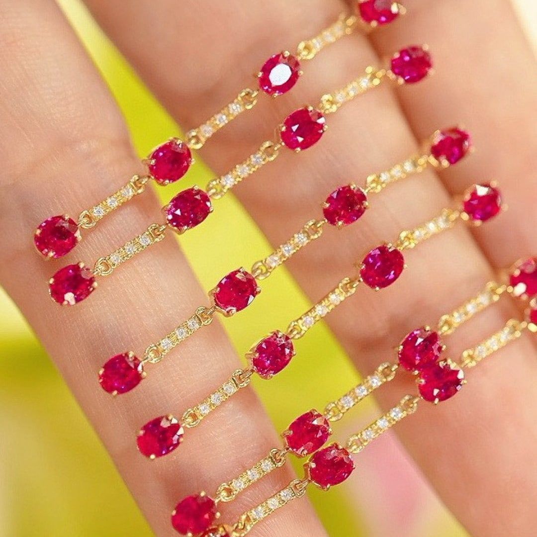 14k Gold 2 Ct Natural Ruby & Diamond Earrings - 6