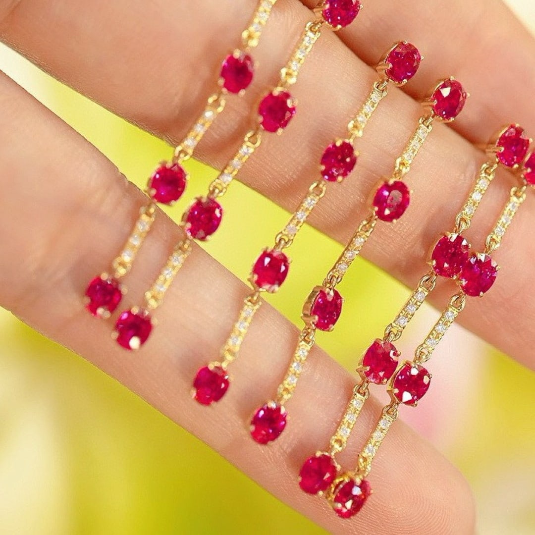 14k Gold 2 Ct Natural Ruby & Diamond Earrings - 7