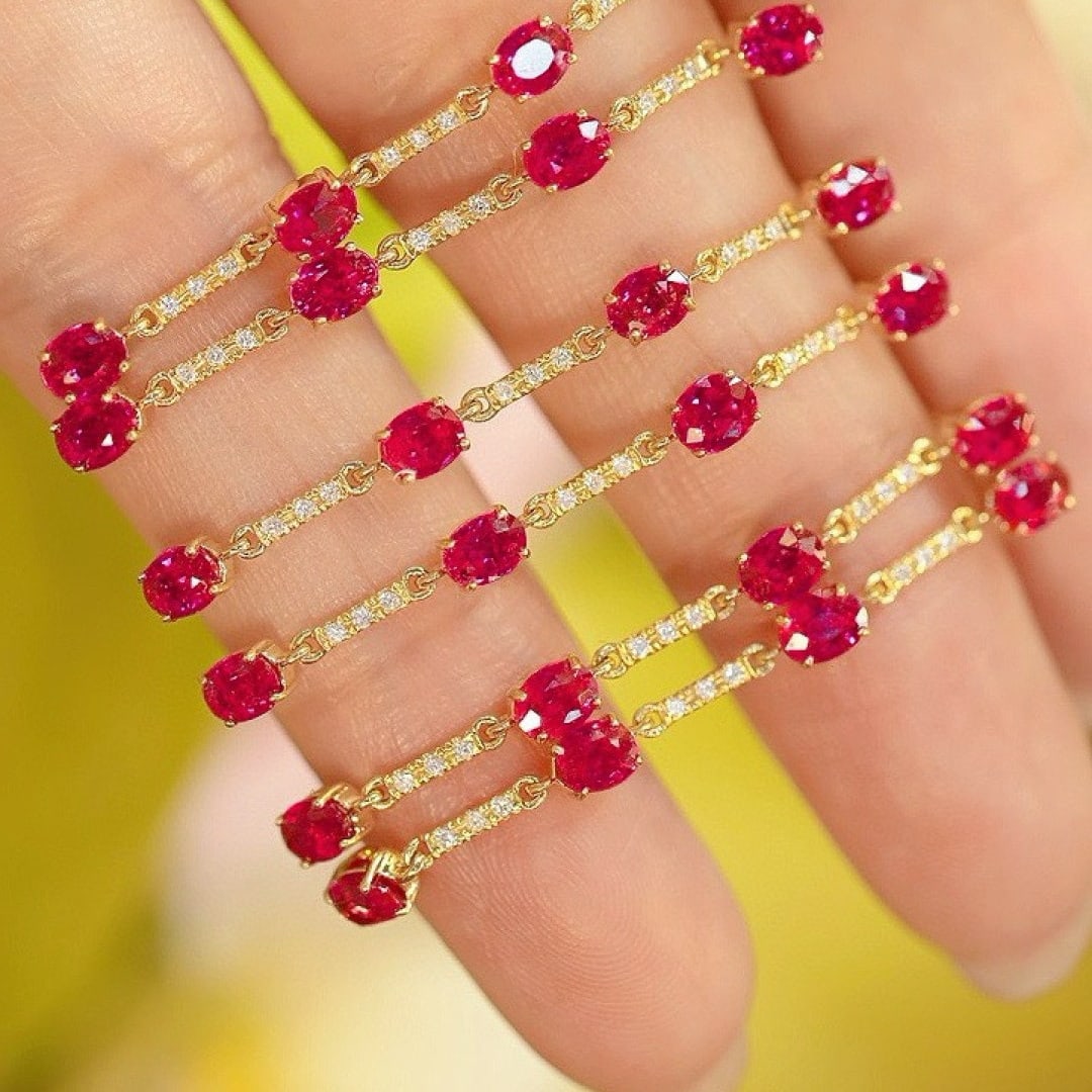 14k Gold 2 Ct Natural Ruby & Diamond Earrings - 8