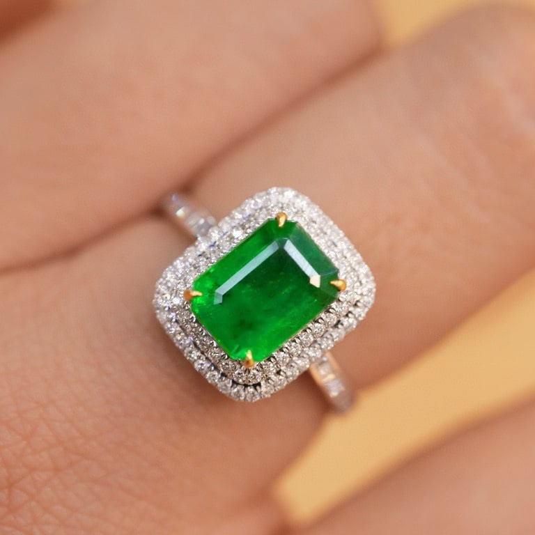 14k Gold 2.5 Ct Natural Emerald & Diamond Ring - 5