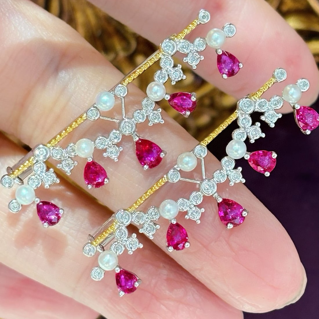 14k Gold 1.5 Ct Natural Ruby & Diamond Brooch - 2