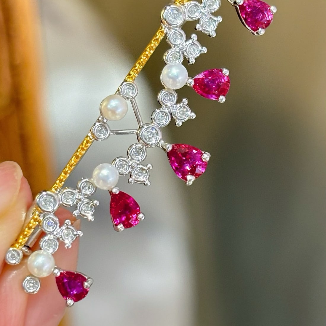 14k Gold 1.5 Ct Natural Ruby & Diamond Brooch - 5