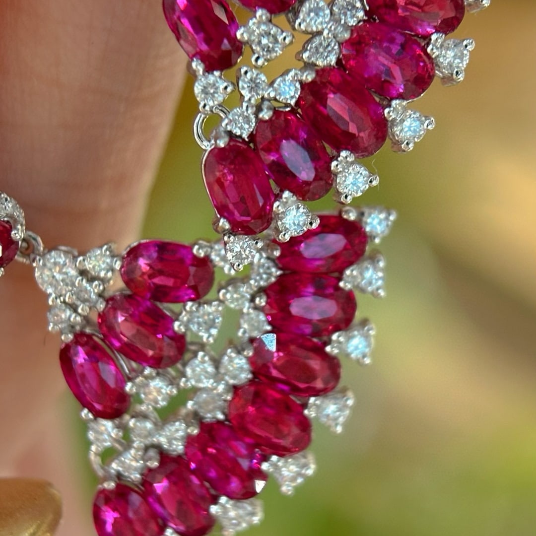 14k Gold 7.25 Ct Natural Ruby & Diamond Earrings - 5