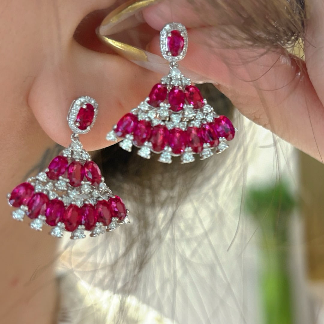 14k Gold 7.25 Ct Natural Ruby & Diamond Earrings - 6