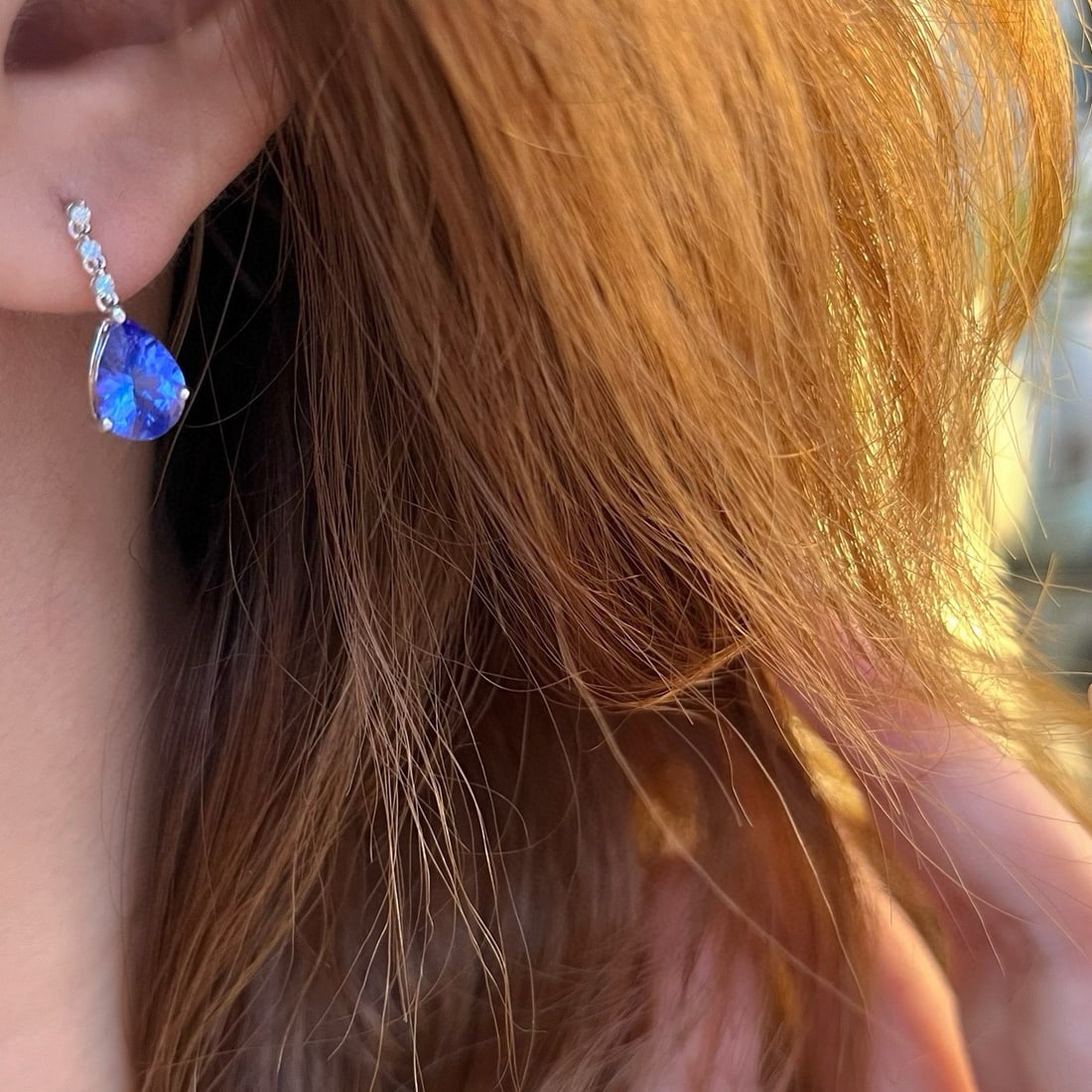 14k Gold 2 Ct Natural Tanzanite & Diamond Earrings - 5